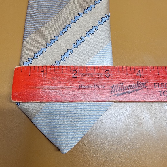 John Henric Mens Store Striped Silk Blend Tie Beige Blue - Picture 4 of 5